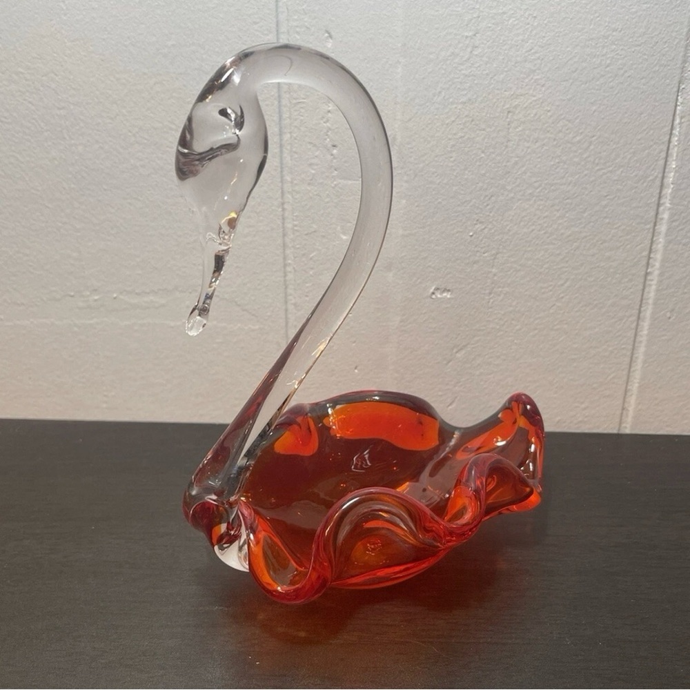 Vintage Orange Blown Glass Swan